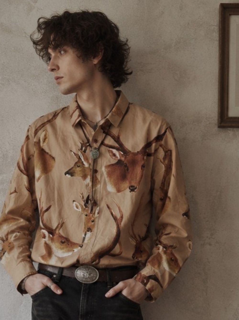 Akomplice All-Over Deer Print Button-Up Shirt | Size Medium | Streetwear Western
